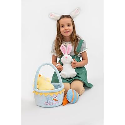My First Easter Basket Stuffed Plush Playset Baby's First Easter Basket Stuffed Cartoon Bunny Easter Egg Plush Basket for Kids 5pcs (Blue)