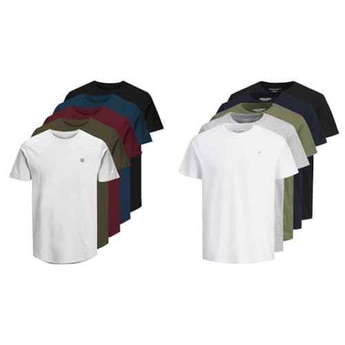 JACK & JONES Jprblabrody Tee Ss Crew Neck 5pk Mp XL Navy Blazer + Jorjxj Tee Ss Crew Neck 5mp Weiß XL