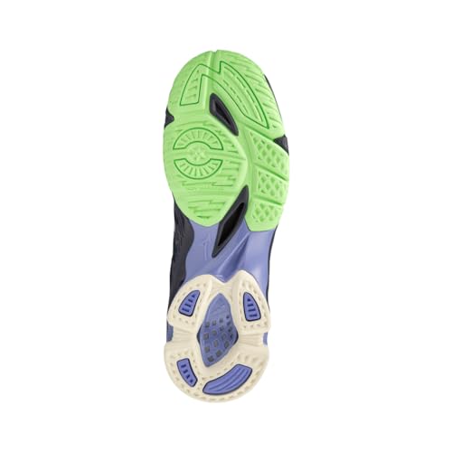 Image of Mizuno Wave Voltage Volleyball Shoes for Men & Woman Ideal for Indoor Games (Badminton, Tennis, Volleyball, Squash, Handball) Volleyball Shoes Show Evening Blue + Techno Green + Iolite