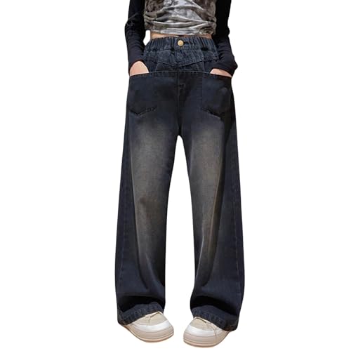 Girls Baggy Wide Leg Jeans Streetwear Elastic Waist Denim Pants Teens Casual Straight Trousers with Pockets Clothes2