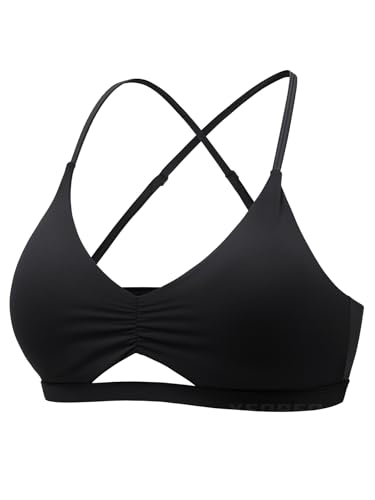 YEOREO Women's Sports Bras Chilene Strappy Criss Cross Open Back Low Impact Removable Cups Gym Yoga Workout Bra Black