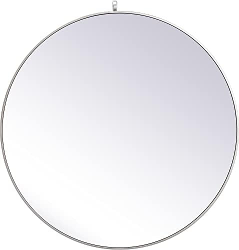 Elegant Decor Eternity 39" Round Mid Century Metal Frame Hooked Mirror in Silver