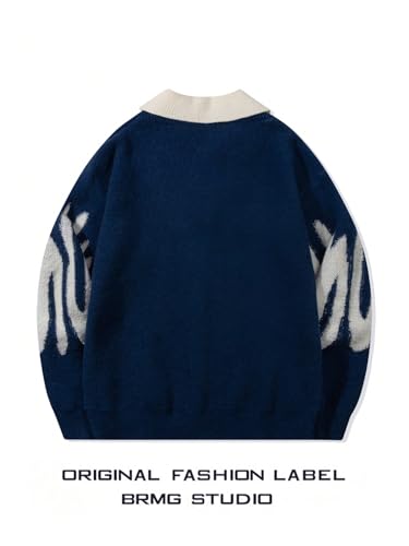 Floerns Men's Letter Knitted Long Sleeve Sweaters Collared Neck Loose Pullover Tops2