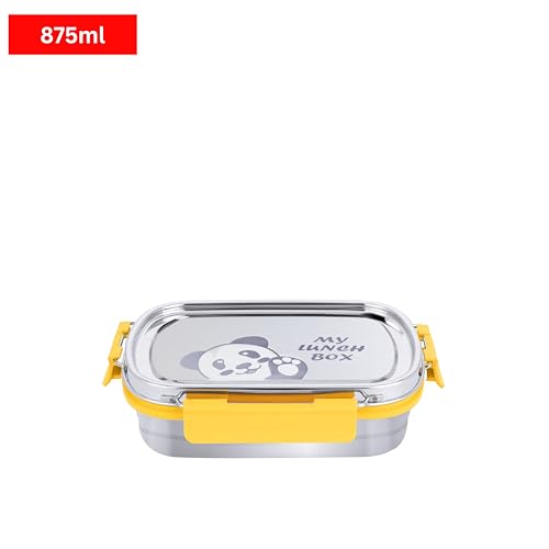 Image of PDDFALCON Stainless Steel Recta Munchy with Panda Print with 100% Leak-Proof, BIS Certified, Jindal Seal & Made in India Lunch Box - 875ml (Recta Munchy Yellow, 875ml)