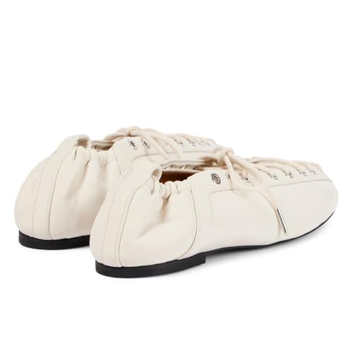 Agodor Lace-Up White Ballet Flats Leather Ballerina Flat for Women Slip on Square Round Closed Toe Comfort Business Casual Daily Dress Shoes US6.5 by Agodor - Used condition - Image 7