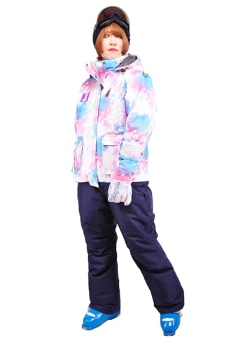 [ol] Snow Crystal Women Snow Suit fB[X XL[EFA ㉺ ZbgAbv p M L LL Xm[EFA Xm[X[c XL[ Xm[{[h (IceWhite×Navy, LL)