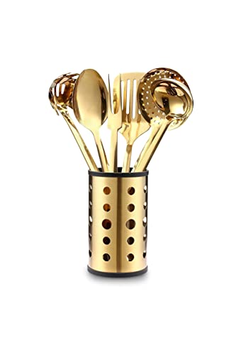 Marco Almond Ma21 Golden Titanium Knives Block Set + Marco Almond Kya51B Kitchen Utensil Set #TOP5