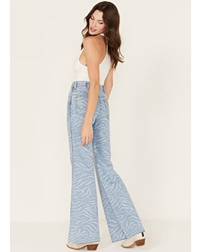 Wrangler Women's Meow Laser Tiger Print Wanderer Flare Jeans Blue 30W x 32L3