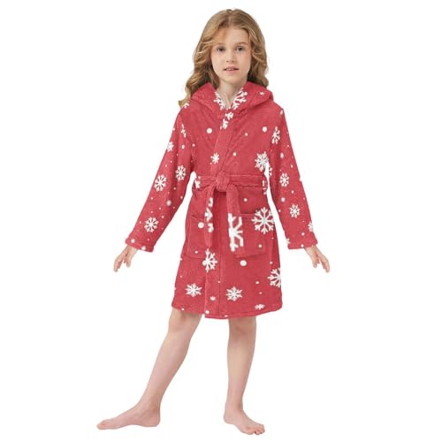 GuoChe Girls Bathrobe Classic Red Snowflake Hooded Robes2