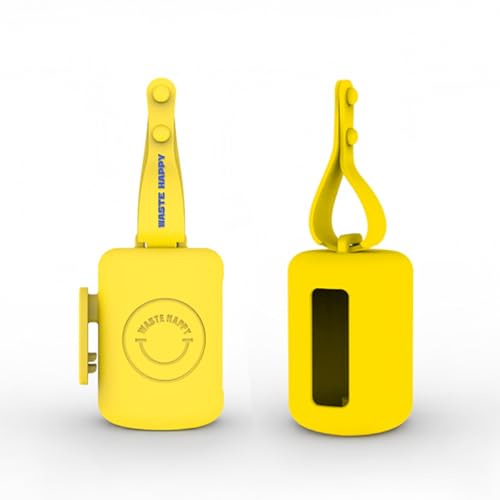 Image of Dog Poop Bag Dispenser with 15 14 inch Bags Capacity | Yellow Silicone Dog Poop Bag Holder for Leash | Durable, Portable & Refillable Waste Bag Case | Only Fits Waste Happy bags
