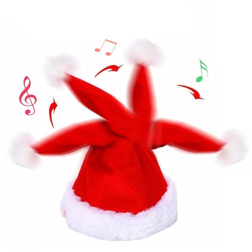 Image of SMELEYOU Singing Christmas Hat Battery Powered Dancing Santa Hat for Adults Kids Plush Velvet Funny Santa Hat Swing with Music Xmas Hat for New Year Party