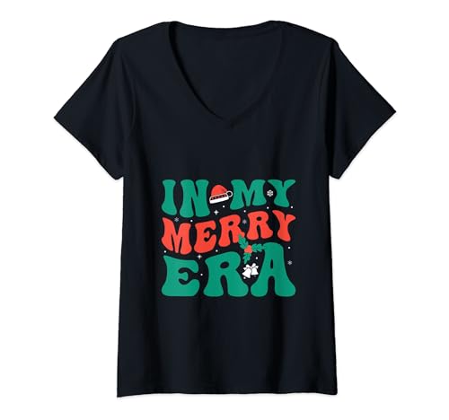 Groovy Wavy In My Merry Era Funny Christmas Santa Pijama Camiseta Cuello V