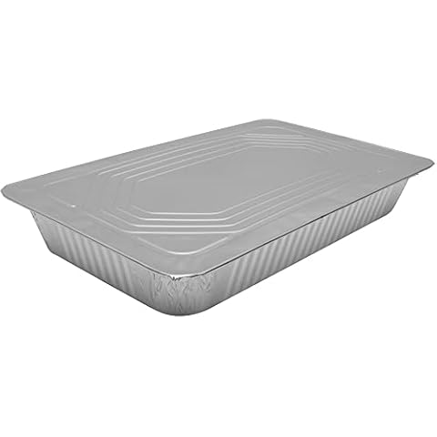 KAPCO 10 x Large Aluminum Tin Foil Tray & Lid (32.5 x 26.5 x 6.5cm) Disposable Recyclable Bakeware Container for Baking Roasting Takeaway Buffet Christmas Catering & Food Storage | Oven & Freezer Safe Cover