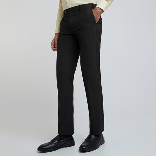 Image of Park Avenue Men Regular Fit Checks Pattern Poly Viscose Blend Flat Front Formal Trouser
