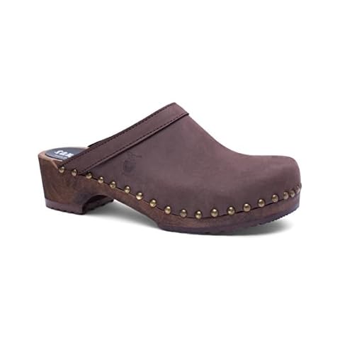 Sandgrens Handmade Swedish Wood Clogs for Women, Low Heel Mule US 8 | Athens Fudge Nubuck DK, EU 39 Cover