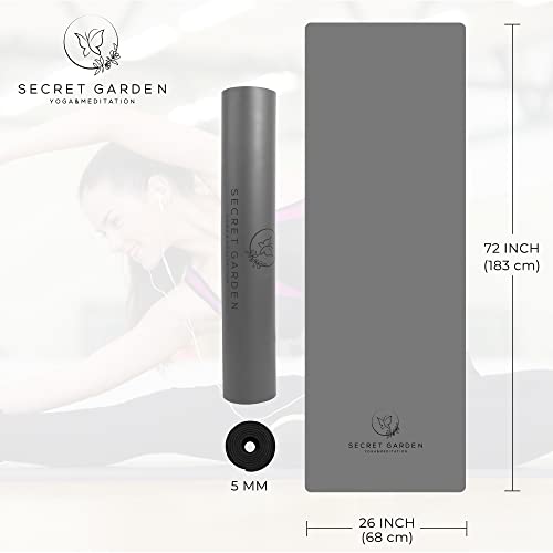 Secret Garden Blossom Yoga Mat – Exercise Mat For Beginners And Advanced – 5Mm Thick Yoga Mat For Cushioning And Support – Double-Layered Yoga Mat Non-Slip For Pilates, Meditation, Exercise – Modern Grey #TOP3