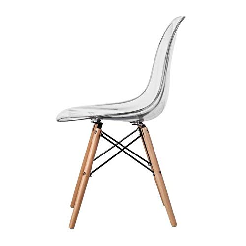 Plata Import Eames Style Dining Clear Side Chair - Set of 2 | Polycarbonate Seat Eiffel Wood Legs | Mid Century Modern Dining Room Chair | for Kitchen, Living Room, Office, Commercial Use by Plata Import - Image 4