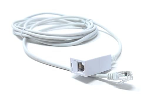 DRUT 3m RJ11 to RJ11 ADSL 2+ Male to Male Cable with Female Coupler, BT Telephone, Broadband, Modem Extension Lead, Gold Plated Connectors White 10ft