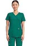 Cherokee Scrubs Top for Women Mock Wrap with 3 Pockets, Soft, 2-Way Stretch & Durable Fabric - WW610, L, Hunter Green