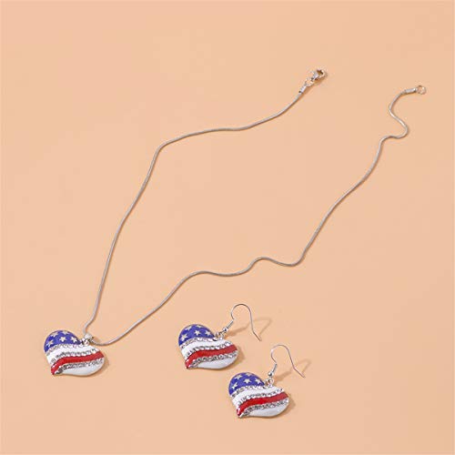 Nylry American Usa Flag Heart Pendant Necklace & Dangle Earrings 4Th Of July Independence Day Patriotic Star Necklace Earrings Set For Women Girls-Heart #TOP4
