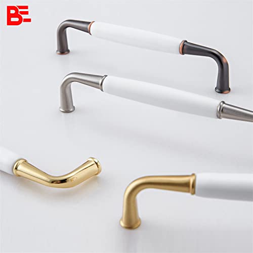 Be 10 Pack Arched Cabinet Pull, Zinc Alloy Handle, Polished Brass With White Ceramic Finish,Hole Center Distance 5.04 Inch,For Drawers, Kitchen Cabinets,Dresser,Cupboard,Closet #TOP6