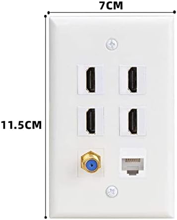 ASHATA 6 Port HDMI Coax Ethernet Wall Plate, 4 HDMI Ports, RJ45 Ethernet Network Coaxial and TV F Head Port Media Wall Outlet Plates, Compatible with Cat5 Cat5e Cat6 Cable
