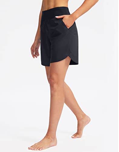 Women's 7" Quick Dry Swim Board Shorts Swimming Bottoms High Waisted Beach Shorts For Women With Liner Pockets(Dark Grey,L) #TOP2