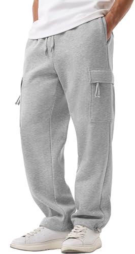 Sailwind Men's Fleece Cargo Sweatpants Casual Loose Fit Heavyweight Pants with Pockets