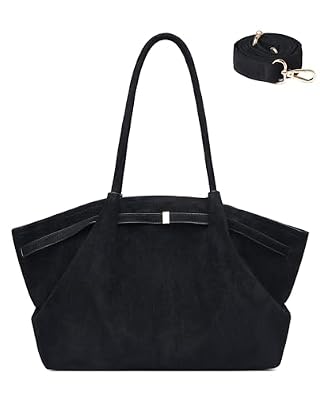Makukke Borsa Shopper da Donna Grande in Ecopelle Scamosciata – Borsa a Tracolla e Hobo Bag 3 in 1 – Elegante Borsa Tote per l'università, l'ufficio e la Vita Quotidiana (Nero)