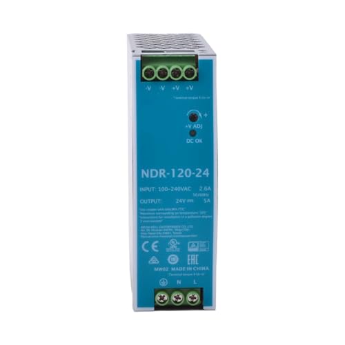 NDR-120-24 24V 5A 120W DIN Rail Industrial Power Supply, Universal 85-264VAC/120-370VDC Input, UL/cUL/CE Certified