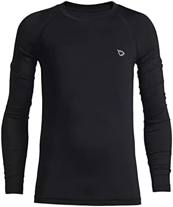 BALEAF Boys' Youth Compression Long Sleeve Shirts Performance Baseball Football Baselayer Kids Cold Gear Undershirt Quick Dry Black Size XL