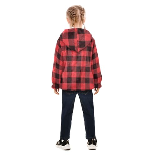 GuoChe Buffalo Plaid Tartan Check Scotland Red Black Sherpa Coat4