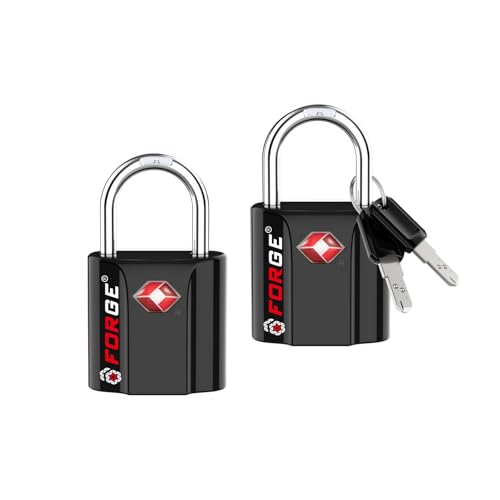 Forge 1'' Wide 1.8'' Tall, TSA Approved Luggage Locks: Key Locks for Travel. Ultra Secure Dimple Key Travel Locks Alloy Body Luggage Locks. Black 2 Pack.