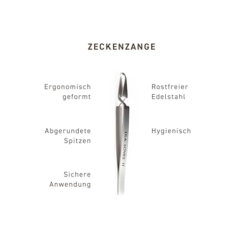 LILA LOVES IT Zeckenzange für Hunde – aus rostfreiem Edelstahl, ergonomisch geformt, mit abgerundeten Spitzen, hygienisch, sichere Anwendung, ZECKENZANGE, Größe: 13,5cm