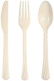 Tiger Chef Heavyweight Colored Plastic Silverware - 51 Forks, 51 Spoons, 51 Knives - Disposable Flatware Cutlery Combo Box (153, Ivory)