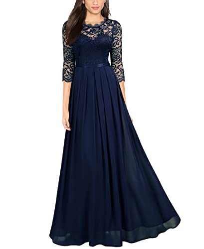 Miusol Women s Formal Floral Lace Wedding Bridesmaid Maxi Dress (Large, Navy Blue)