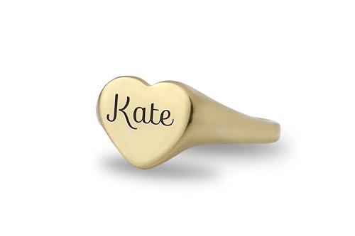 14k Gold Custom Name Ring - Engraved Text Ring - Heart Shaped Ring - Cute Ring