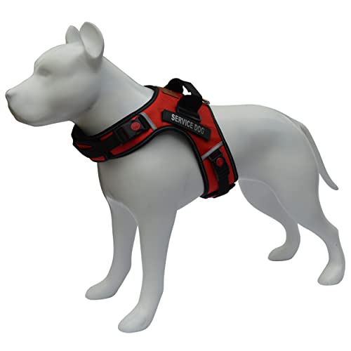 Albcorp Service Dog Vest Harness - Reflective - Woven Nylon, Neoprene Handle, Adjustable Straps, With Comfy Mesh Padding, And 2 Hook And Loop Removable Patches, Large, Red #TOP2
