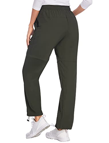Mokermi Women's Zip Off Hiking Pants Quick Dry Water Resistant Convertible Lightweight Stretch Outdoor For Camping Travel Army Green #TOP2