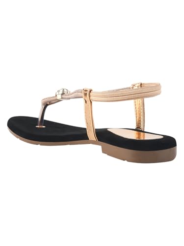 Image of Shoetopia Women's Embellished T-Strap Flats - Crystal Detail Toe Loop Sandals with Cushioned Black Footbed, Slip-On Ethnic Casual Comfort Flats