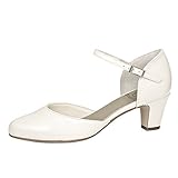  Fiarucci Brautschuhe Inez - Pumps Riemchen Weiß Leder - Blockabsatz Bequem Gepolstert- Gr 40 EU 7 UK