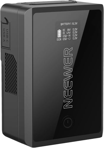 NEEWER 50Wh Mini Batterie V Mount avec Prise D Tap/USB C/USB A/BP/Double Ports CC/ Écran OLED, 3450mAh 14,54V, Batterie V Lock, Prend en Charge de la Charge Rapide 45W PD pour Appareil Photo