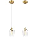 VONLUCE Pendant Lights Kitchen Island, Brushed Gold Pendant Light Fixtures with E26 Base & Adjustable Cable, Modern Pendant Lighting with Glass Shade for Living Room Bedroom Hallway, 2 Packs