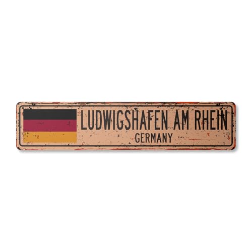 LUDWIGSHAFEN AM RHEIN DEUTSCHLAND Vintage Straßenschild deutsche Flagge Stadt Land ro