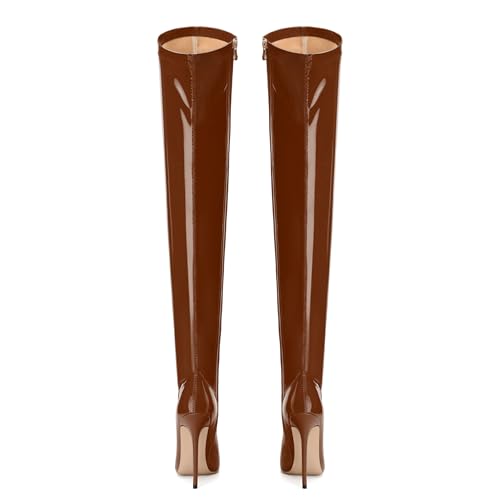 SKYSTERRY Women's Thigh High Boots Over The Knee Boots with Pointed Toe High Stiletto Heels Patent Long Fall Sexy Side Zipper Boots4