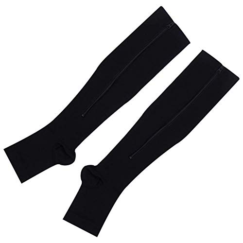Starmood Medias de soporte de gel con punta abierta Calcetines de compresión hasta la rodilla con cremallera lateral, Negro, XXL Cover
