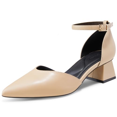 Arromic Women's Pumps Pointed Toe Chunky Closed Toe Block Low Heels Dress Shoes Comfortable Casual Office Three-Way Wear Ankle Strap Pumps Shoes