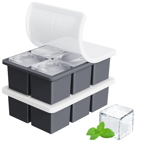 Image of Silicone Ice Cube Trays with Lids, 2 Pack - Large 6-Cavity 2-Inch Square Ice Cubes for Whiskey, Cocktails, Coffee & Beverages, Stackable & Easy Release
