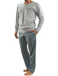 sesto senso Herren Schlafanzug Lang Baumwolle Pyjama Langarm Shirt mit Tasche Pyjamahose Zweiteilig Set Bunt Nachtwäsche XL Melange
