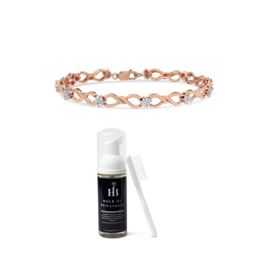 Original Classics 10K Rose Gold Plated Sterling Silver Diamond Infinity Link Tennis Bracelet (1/2 Cttw) + All-Purpose Jewelry Cleaner Liquid (50mL) with Brush